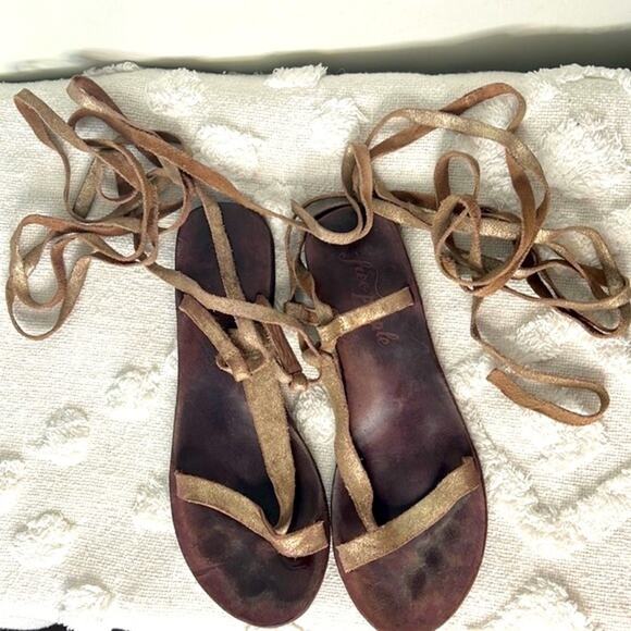 Free People Dahlia Lace Up Metallic Leather Gladiator Sandals Size 9.5 - Picture 6 of 13